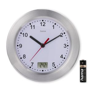 Hama "Mauritius" Bathroom Clock, Wall Clock with Thermometer, No Ticking, &Oslash; 17 cm,