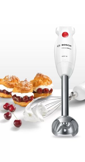 Пасатор Bosch MSM24500, Blender, CleverMixx, 400 W, Chopper and blender included, Stainless steel whisk, mixing/measuring cup, White