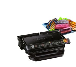 Gratar Tefal GC722834, Optigrill+ XL Black, suprafata de gatit 800cm2, senzor de gatit automat, 9 programe automate, 4 temperatura reglabila, indicator de nivel de gatire, alaun turnat sub presiune antiaderent. Farfurii