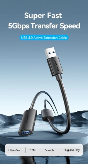 Extensie cablu Vention Cablu prelungitor activ USB 3.0 AM / AF 5M Negru - CBMBJ