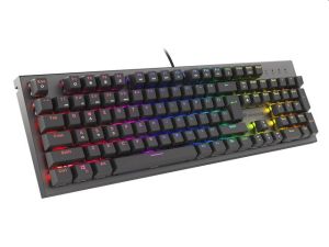 Tastatură Genesis Tastatură mecanică pentru jocuri Thor 303 RGB Iluminare de fundal Comutator roșu Schimb la cald Aspect SUA Negru