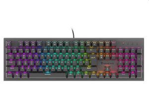 Tastatură Genesis Tastatură mecanică pentru jocuri Thor 303 RGB Iluminare de fundal Comutator roșu Schimb la cald Aspect SUA Negru