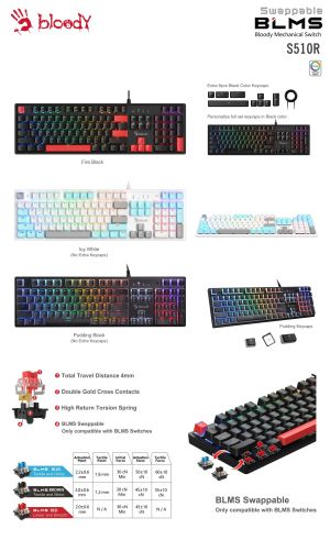 Tastatură mecanică pentru jocuri A4tech Bloody S510R, comutator albastru