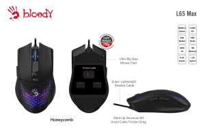 Mouse de gaming A4tech bloody L65 Max, cu fir, 12000 cpi, Naraka, negru/alb