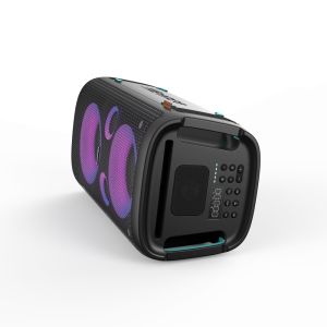 Sistem audio Hisense Party Rocker One Plus (HP110) Difuzor Bluetooth cu putere de 300 W, Woofer încorporat, Mod Karaoke, Pad de încărcare fără fir încorporat, Intrare și ieșire AUX, USB, Baterie de 15 ore 4 x 2500 Ah, 2 microfoane inclus