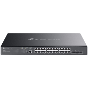 Switch administrat TP-Link SG3428MP Omada cu 28 porturi Gigabit L2+ cu 24 porturi Gigabit 802.3af/at PoE+ și 4 sloturi Gigabit SFP, buget PoE total de 384 W, aplicație Omada, rutare statică, VLAN, ACL, QoS, IGMP, Snooping, IGMP OAM și DDM, ERPS, Zero-Touc