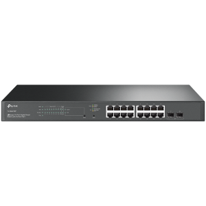 Switch Smart Gigabit TP-Link SG2218P Omada cu 18 porturi PoE+ cu 16 porturi, 16 porturi Gigabit 802.3af/at PoE+ și 2 sloturi Gigabit SFP, buget PoE total de 150 W, management centralizat în cloud prin web sau aplicația Omada, Rutare statică, VLAN, ACL, Qo