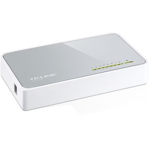 Comutator TP-Link TL-SF1008D, comutator desktop RJ45 cu 8 porturi 10/100Mbps, fără ventilator, indicator LED, negociere automată/MDI automat/MDIX, carcasă din plastic