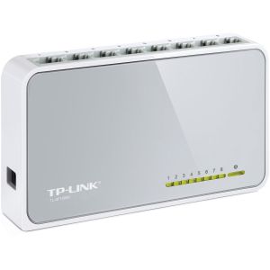 Comutator TP-Link TL-SF1008D, comutator desktop RJ45 cu 8 porturi 10/100Mbps, fără ventilator, indicator LED, negociere automată/MDI automat/MDIX, carcasă din plastic