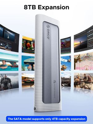 Cutie externă Orico pentru stocare pe disc - Carcasă - Cheie M.2 NVMe/SATA M/B - USB3.1 Type-C, Carcasă de protecție din silicon, 10Gbps - AXM2S-G2-GY-BP