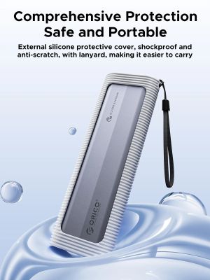 Cutie externă Orico pentru stocare pe disc - Carcasă - Cheie M.2 NVMe/SATA M/B - USB3.1 Type-C, Carcasă de protecție din silicon, 10Gbps - AXM2S-G2-GY-BP