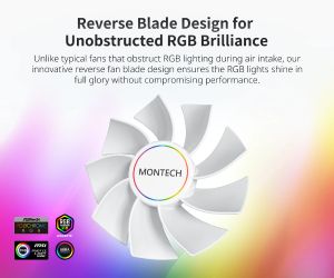 Montech RX140 PWM, REVERSE Fan, 140mm, ARGB, White