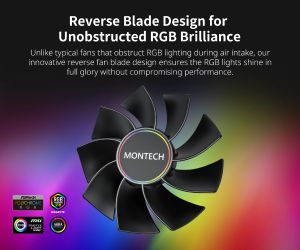 Montech RX140 PWM, REVERSE Fan, 140mm, ARGB, Black