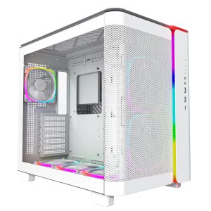 Montech KING 95 Pro, Dual Chamber Mid-tower Case, 6 ARGB Fans, 2 Front Panels, White