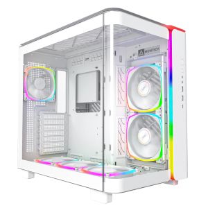 Montech KING 95 Pro, Dual Chamber Mid-tower Case, 6 ARGB Fans, 2 Front Panels, White