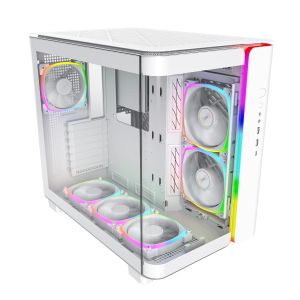 Montech кутия KING 95 Pro, Dual Chamber Mid-tower Case, 6 ARGB Fans, 2 Front Panels, White