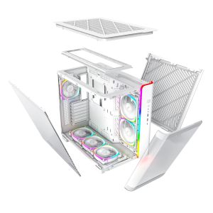 Montech KING 95 Pro, Dual Chamber Mid-tower Case, 6 ARGB Fans, 2 Front Panels, White