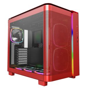 Montech KING 95 Pro, Dual Chamber Mid-tower Case, 6 ARGB Fans, 2 Front Panels, Red