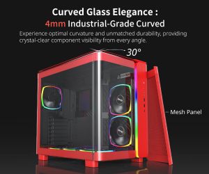 Montech KING 95 Pro, Dual Chamber Mid-tower Case, 6 ARGB Fans, 2 Front Panels, Red