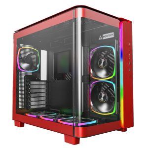 Montech KING 95 Pro, Dual Chamber Mid-tower Case, 6 ARGB Fans, 2 Front Panels, Red