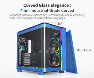 Montech KING 95 Pro, Dual Chamber Mid-tower Case, 6 ARGB Fans, 2 Front Panels, Prussian Blue