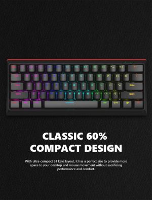 Tastatură de gaming Marvo Tastatură mecanică de gaming 61 de taste TKL - KG962G - comutatoare roșii, RGB