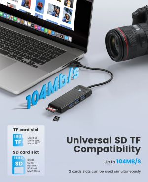 Hub Orico USB3.0 HUB Alb - 3 x USB3.0, SD, TF - PAPW3AT-U3-015-WH