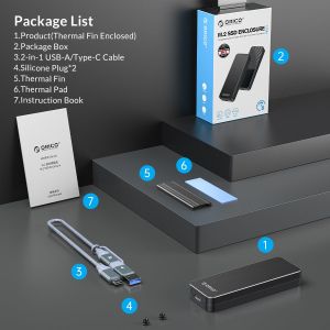 Cutie externă Orico pentru stocare pe disc - Carcasă - cheie M.2 NVMe M - USB3.1 Gen2 Type-C, 10Gbps - HM2-G2-BK