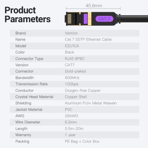 Vention LAN SSTP Cat.7 Patch Cable - 0.5M Black 10Gbps - ICDBD