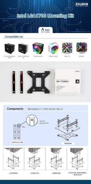 Kit de montare Zalman LGA1700 TYPE-A pentru CNPS10x/16x/17x/20x - ZM1700-MKA