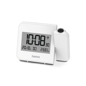 Hama "Hvar" Projector Alarm Clock, Digital Radio-Controlled Alarm Clock, Wall or Ceiling Projection, white