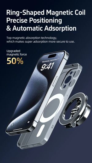 Acefast Стойка за телефон за кола Car phone holder - Metal, Magnetic Ring, 360 deg - D20 - Grey