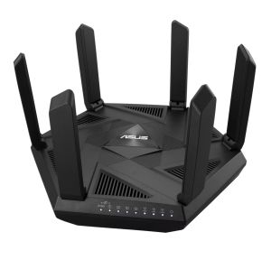 Рутер Asus Gaming Wireless Router, RT-AXE7800, AXE7800, Tri-Band, Quad-Core 1.7GHz CPU, 256MB/512MB Flash/RAM, 2.5G port, AiProtection Pro, Adaptive QoS, VPN Fusion, Instant Guard, IPTV, OFDMA, MU-MIMO, Beamforming, Link Aggregation, AiMesh, Black