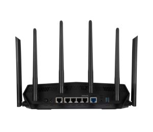 Рутер Asus Gaming Wireless Router, TUF Gaming-AX6000, AX6000, Dual-Band, Quad-Core 2.0GHz CPU, 256MB/512MB Flash/RAM, 2.5G dual-port, AiProtection Pro, Adaptive QoS, VPN Fusion, IPTV, OFDMA, MU-MIMO, Beamforming, Link Aggregation, Port forwarding, AiMesh,