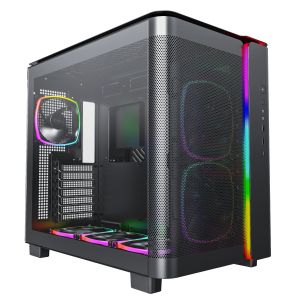 Montech кутия KING 95 Pro, Dual Chamber Mid-tower Case, 6 ARGB Fans, 2 Front Panels, Black