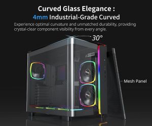 Montech кутия KING 95 Pro, Dual Chamber Mid-tower Case, 6 ARGB Fans, 2 Front Panels, Black