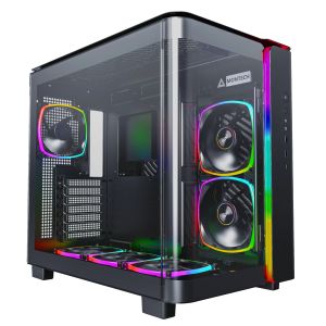 Montech KING 95 Pro, Dual Chamber Mid-tower Case, 6 ARGB Fans, 2 Front Panels, Black