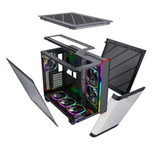 Montech кутия KING 95 Pro, Dual Chamber Mid-tower Case, 6 ARGB Fans, 2 Front Panels, Black