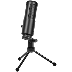 LORGAR Voicer 521, Gaming Microphone, Black, USB condenser mic with Volume Knob, 3.5MM headphonejack, mute button and led indicator, package including 1x F5 Microphone, 1 x 2M type-C USB Cable, 1 xTripod Stand