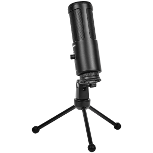 LORGAR Voicer 521, Gaming Microphone, Black, USB condenser mic with Volume Knob, 3.5MM headphonejack, mute button and led indicator, package including 1x F5 Microphone, 1 x 2M type-C USB Cable, 1 xTripod Stand