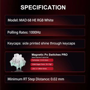 Madlions професионална геймърска механична клавиатура Professional Gaming Mechanical Keyboard MAD 68 HE RGB - 1K, Magnetic Amber Pro Switches - White