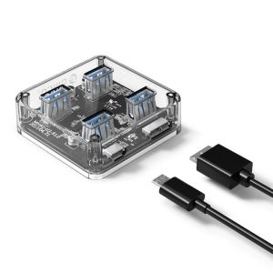 Orico хъб USB3.0 HUB 4 port transparent, 1m cable - MH4U-U3-10-CR