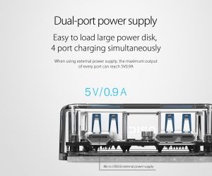 Orico USB3.0 HUB 4 port transparent, 1m cable - MH4U-U3-10-CR