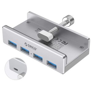 Orico USB 3.0 HUB Clip Type 4 port - aux Micro-USB power input, Aluminum - MH4PU-P-SV