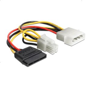 Cablu DeLock Power Molex 4 pini tată la SATA 15 pini mamă + P4 tată, 15 cm