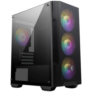 MSI MAG FORGE M100A, M-ATX Tower, M-ATX/ M-ITX, 1x USB 3.2 Gen 1 Type-A, 2x USB 2.0 Type-A, 1x Audio, 1x Mic, Power Button, 4x 120mm ARGB Fans, Mesh Panel, Acrylic panel.