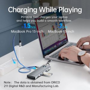 Orico Type-C Docking Station Power Distribution 100W - HDMI, Type-C x 1, USB3.0 x 3, LAN 1000Mbps Gigabit, SD/TF, VGA, Audio - PW11-10P-GY