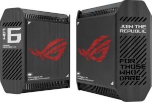 Меш система Asus Gaming Mesh WiFi system, ROG Rapture GT6 2PK, AX10000,Tri-Band, up to 540m2, Tri-Core 1.7GHz CPU, 256MB/512MB Flash/RAM, 2.5G port, AiProtection Pro, Adaptive QoS, VPN server/client, IPTV, OFDMA, MU-MIMO, Beamforming, Link Aggregation, Ai