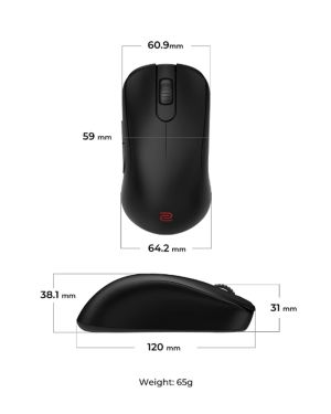 Мишка BenQ ZOWIE S2-DW 4K Wireless Mouse for Esports, Size S, 65g, up to 4000 Hz, up to 3200 DPI, Symmetrical design, Shorter overall w/side curves for stable tracking, Wireless w/4K enhanced receiver, Powered by Sports Science, Driverless, plug and play