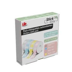 Комплект 4 бр. ролки етикети залепващи за STICK EASY UP21, 4х 180 бр. , розова, жълта, синя, прозрачна